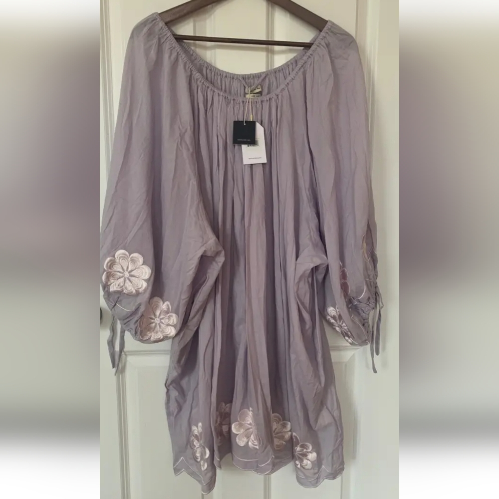 INNIKA CHOO lavender embroidered smock dress